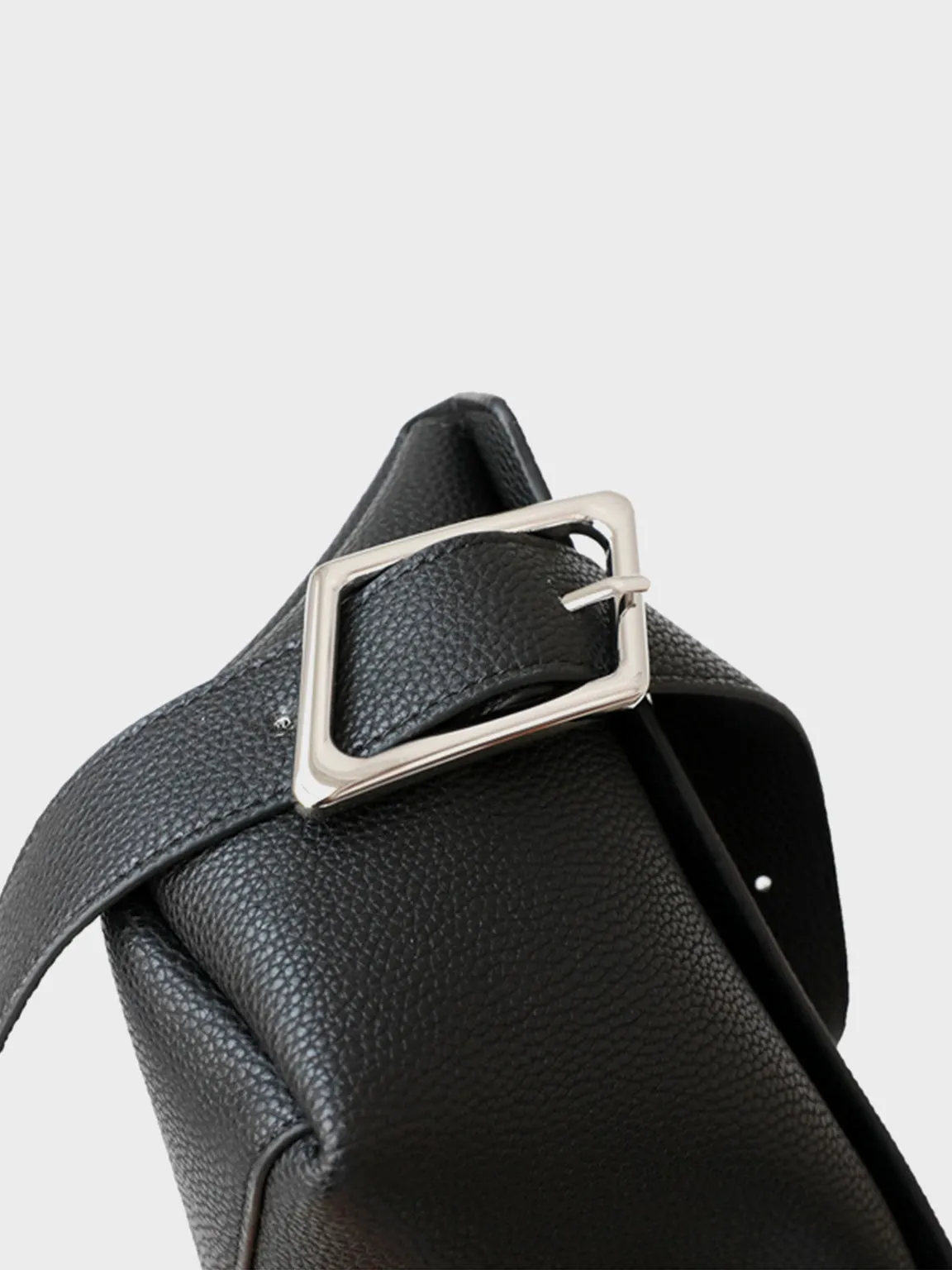 Wide Strap Leather Fanny Pack Geometric Shapes Silver Buckle Belt Bag