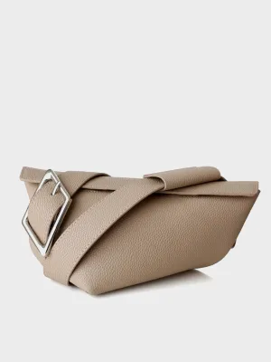 Wide Strap Leather Fanny Pack Geometric Shapes Silver Buckle Belt Bag
