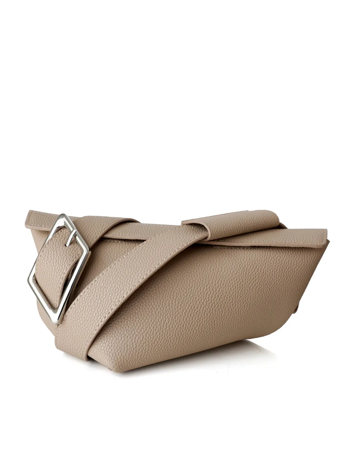 Wide Strap Leather Fanny Pack Geometric Shapes Silver Buckle Belt Bag