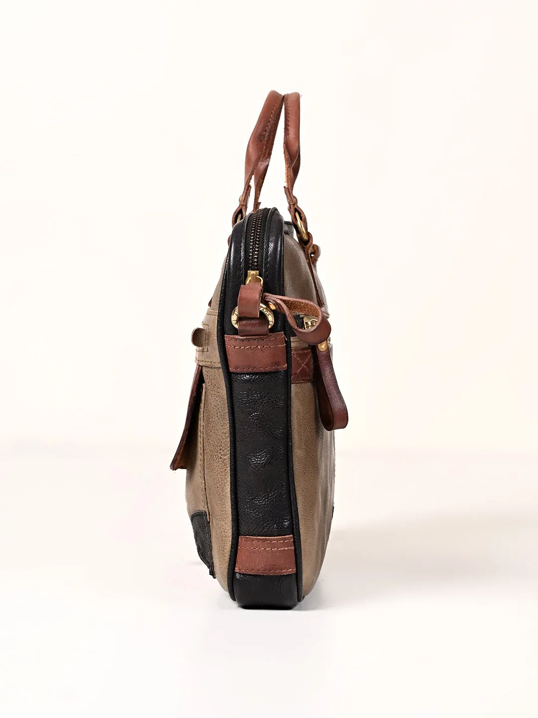 Winger : Olive With Black Real Leather Laptop Bag by Art N Vintage