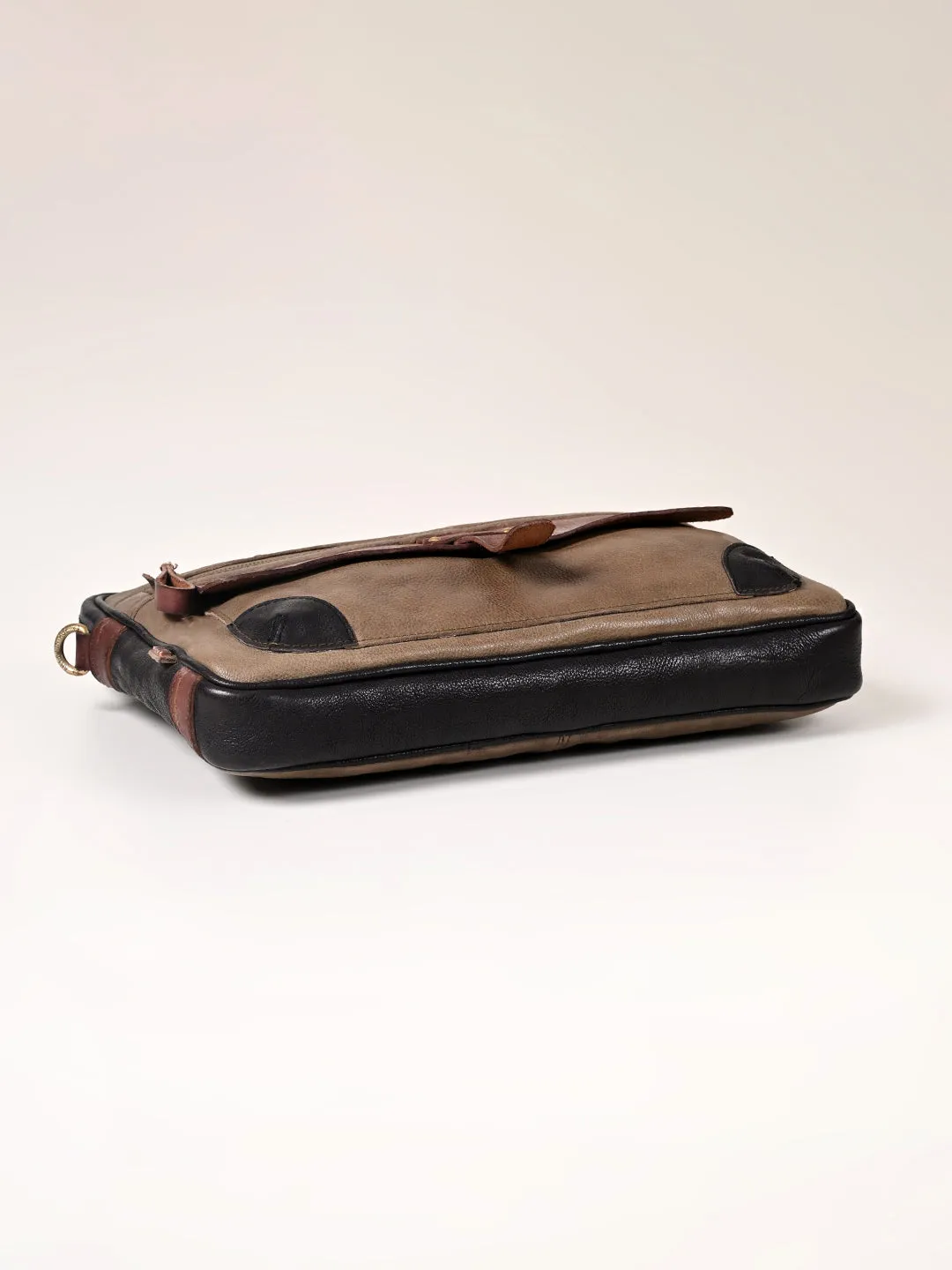 Winger : Olive With Black Real Leather Laptop Bag by Art N Vintage
