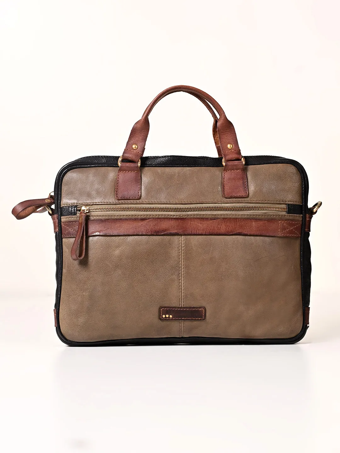Winger : Olive With Black Real Leather Laptop Bag by Art N Vintage
