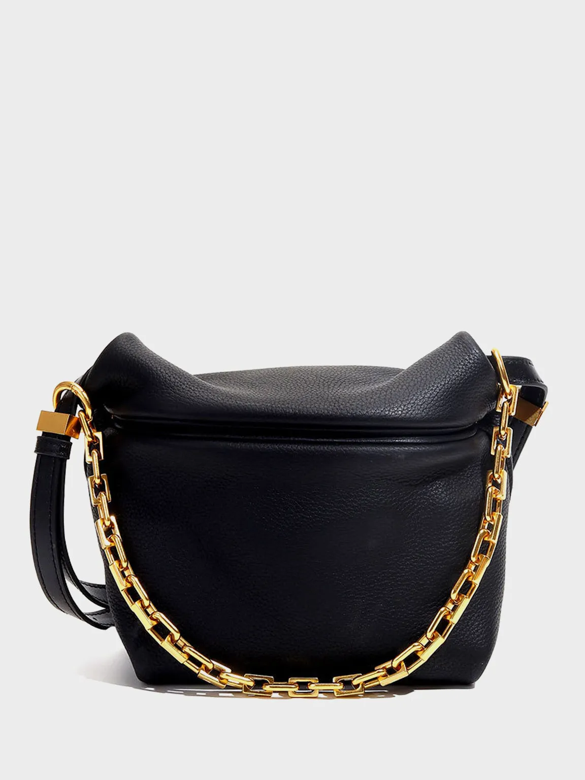 Women's Puffy Small Leather Shoulder Bag Cloud Bucket Pouch Gold Chain