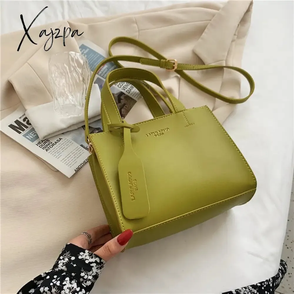 Xajzpa - Soft PU Leather Crossbody Bags for Women New Solid Color Simple Shoulder Purses Female Brand Designer Trends Handbags Green