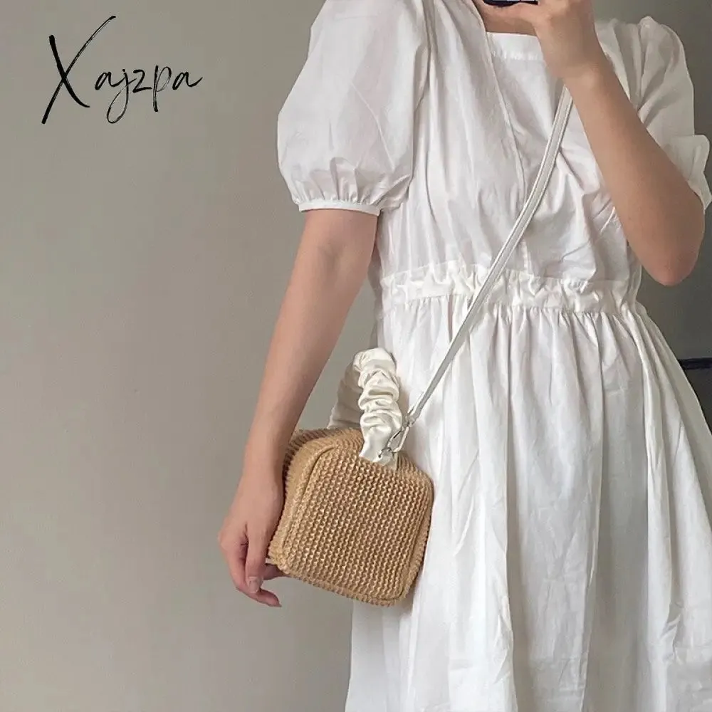 Xajzpa - Summer Straw Crossbody Bags For Women Fashion Pleated Handle Designer Ladies Handbags Small Square Bag WHDV2147